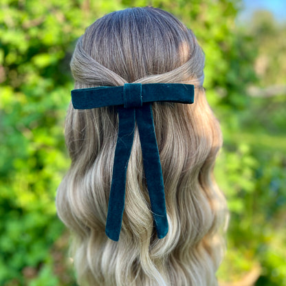 Julia Dark Green Skinny Bow Clip