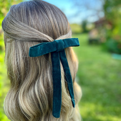 Julia Dark Green Skinny Bow Clip