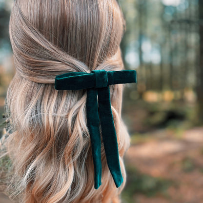 Julia Dark Green Skinny Bow Clip